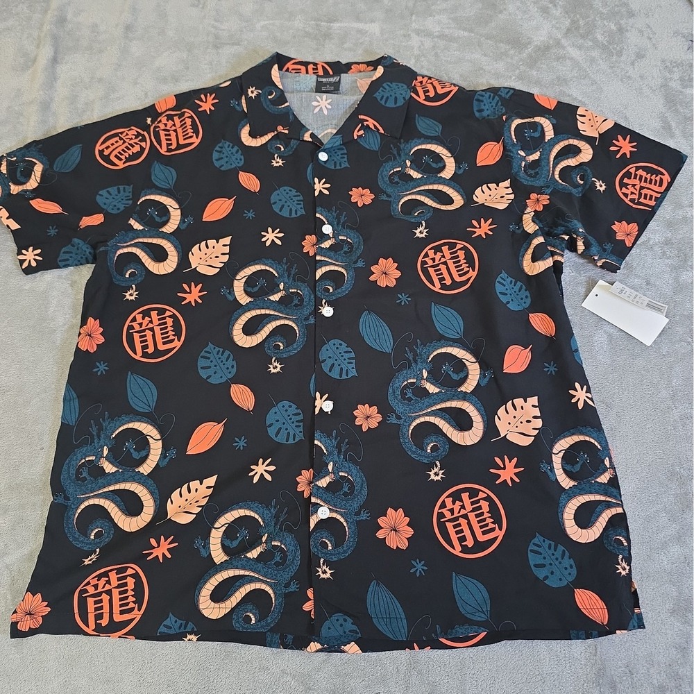 Dragonball Z Shirt Mens XL Black Shenron Tropical All Ovwe Print Anime Casual